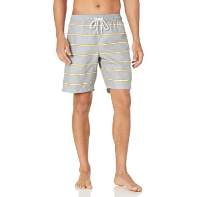 Abbildung von Amazon Essentials Herren 23cm Badehose mit Netzfutter, Taschen und Kordelzugverschluss, Grau Streifen, L