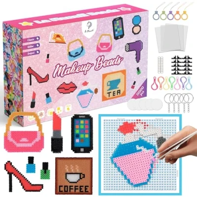 Abbildung von La Manuli Bügelperlenset 11000 Stück 5 mm Steckperlen Mit Platten Zubehör Muster Bügelperlen Set für Mädchen Perlen jeder Marke Beads kompatibel