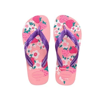 Abbildung von Havaianas Kids Flores, bequeme, langlebige und witzige Flip Flops, Sohle mit Blumenmuster, Metallic Riemen rutschfeste Sohle, Mädchen