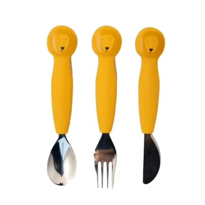 Abbildung von Trixie Silikon Besteck Set, 3er Pack, Mr. Lion, Kleinkind Utensilien, weich, langlebig und griffig, sicheres Geschirr für Kinder, die essen lernen