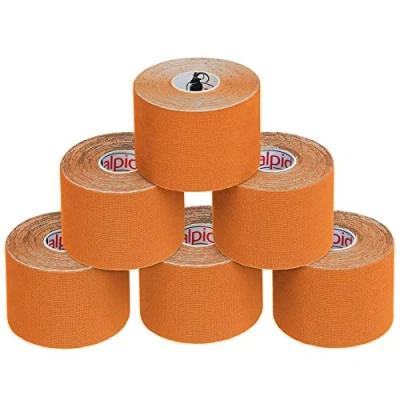 Abbildung von ALPIDEX Kinesiologie Tape 1/3/ 6/12 Rollen Viele Farben 5 m x cm Anwendungsbroschüre Elastisch Wasserfest Hautfreundlich Physio Muskel Set, Farbe:orange, Menge:6