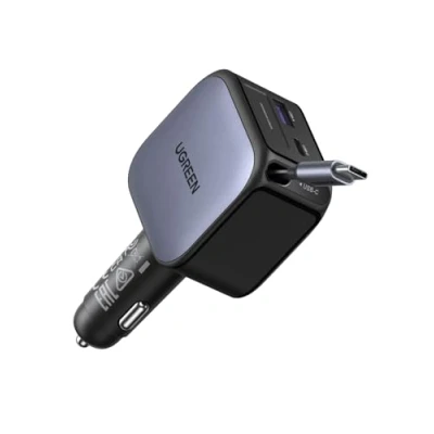 Abbildung von UGREEN Nexode 60W 3 Port Zigarettenanzünder USB C Ausziehbares Auto Ladegerät 30W integriertes Kabel zubehör KfZ 12V Adapter für iPhone 16/15, Galaxy S25/24, GPS usw.