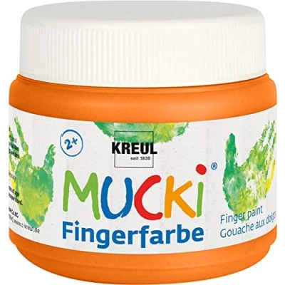 Abbildung von KREUL 23103 Mucki leuchtkräftige Fingerfarbe, 150 ml in orange, auf Wasserbasis, parabenfrei, glutenfrei, laktosefrei und vegan, auswaschbar, vermalbar mit Pinsel, Schwamm, Spachtel Fingern