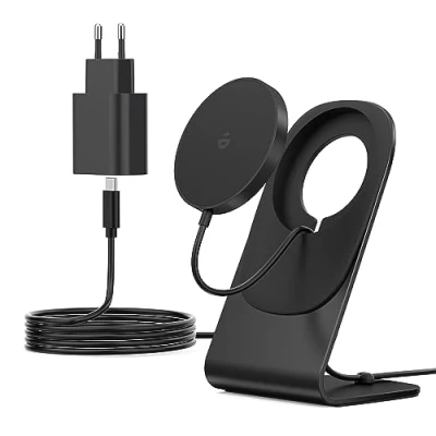 Abbildung von Mag Safe Ladegerät,Induktionsladegerät,induktive ladestation,Wireless Charger mit iPhone ladestation,magnetisch Kabellos Schnellladegerät kompatibel für 15/14/13/12 Pro Max Plus Schwarz