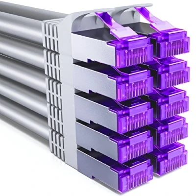 Abbildung von deleyCON 10x 0,25m CAT7 Netzwerkkabel 10 Gigabit Kurzes 25cm RJ45 Patchkabel Ethernet Kabel (Kupfer, SFTP PiMF Schirmung) LAN DSL Switch Modem Router Patchpanel CAT6 CAT5 Grau
