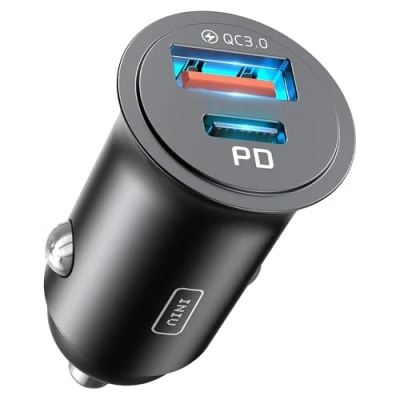 Abbildung von INIU Zigarettenanzünder USB Adapter, [USB C 30W+USB A 30W] 12V Steckdose, 5A Schnellladung dual Port Kfz Ladegerät, Car Charger für iPhone 16 15 14 13 12 Samsung Galaxy S21 Huawei AirPods iPad