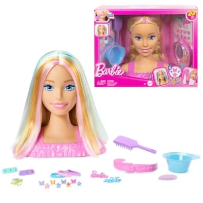 Abbildung von Barbie Puppe Styling Kopf, Blondes Haar mit mehr als 20 Zubehörteilen inklusive Stern, Schmetterling und Haarclips Farbwechsel, JFG81