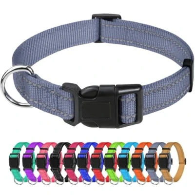 Abbildung von TagME Nylon Hundehalsband, Verstellbares Reflektierendes Hundehalsband mit Sicherheitsschnalle für Kleiner Hund, Grau, 2.0cm Breite