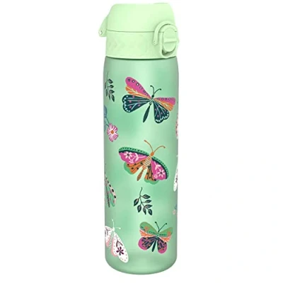 Abbildung von Ion8 Trinkflasche, 500 ml, Auslaufsicher, Einhandöffnung, Sichere Verriegelung, Spülmaschinenfest, BPA frei, Tragegriff, Klappdeckel, Leicht zu Reinigen, Klimaneutral, Schmetterlinge