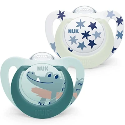 Abbildung von NUK Star Babyschnuller 1836 Monate Day &amp; Night Schnuller BPA freies Silikon Green Crocodile 2 teilig
