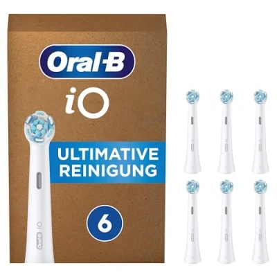 Abbildung von Oral B iO ultimative Reinigung Aufsteckbürsten für elektrische Zahnbürste, 6 Stück, Zahnreinigung, original Zahnbürstenaufsatz Zahnbürsten, briefkastenfähige Verpackung, Weiß
