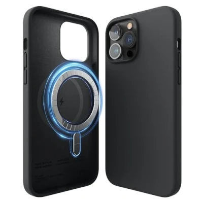 Abbildung von elago Magnetische Silikonhülle Kompatibel mit iPhone 13 Pro Max Hülle (6.7&quot;) MagSafe, Eingebaute Magnete, Hochwertiges Silikon, Schutzhülle, MagSafe Zubehör (Schwarz)