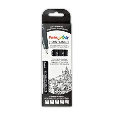 Abbildung von Pentel Pointliner S20P 5, 5er Set Fineliner, schwarz, wasserfest und lichtecht, 0,05 0,8 mm