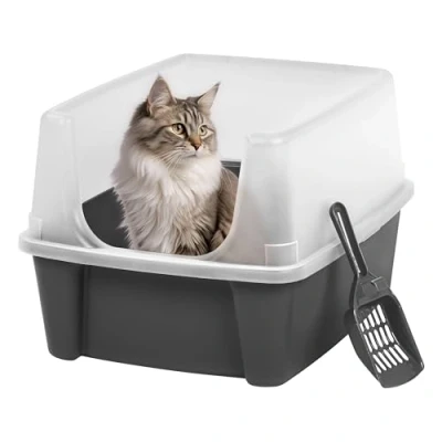 Abbildung von Iris Ohyama Katzenklo mit Schaufel, bis 7 kg, Grau, offen, ohne Deckel, Katzentoilette, hoher Abnehmbarer Rand, Für große Katzen, Kätzchen, Toilet, XXL Toilette, BPA frei, Cat Litter Box, CLH 12