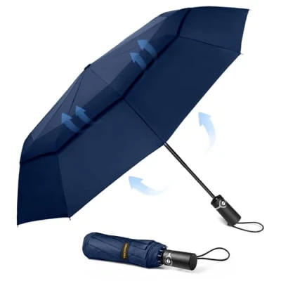 Abbildung von TECKNET Regenschirm Sturmfest für Regen, Automatik Groß Taschenschirm mit 10 Rippen, 104 cm Windsicher Schirm, Faltbar Kompakte Reise Golf Umbrella Herren und Damen