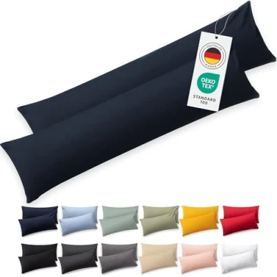Abbildung von Blumtal Seitenschläferkissen Bezug 40 x 145 (2er Set Kissenbezüge) Dunkelblau 100% Baumwolle, Oeko Tex Zertifiziert, Kissenbezug für Seitenschläferkissen, Kissenhülle mit Reißverschluss