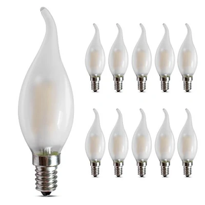 Abbildung von Filament Leuchtmittel E14 Dimmbar LED Glühbirne Kronleuchter Kerzenform 4W Kerze Lampe, Ersetzt 40 Watt 2700K Warmweiß, Milchglas, 10er Pack