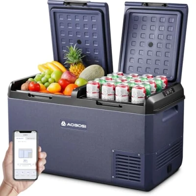 Abbildung von AAOBOSI Kompressor kühlbox 75L, Dual Zone Elektrisch mit APP Steuerung, IPX4 Wasserdicht, 12V 230V, 20C bis Ideal für Auto, LKW, Boot, Camping, Fischen &amp; Outdoor Aktivitäten