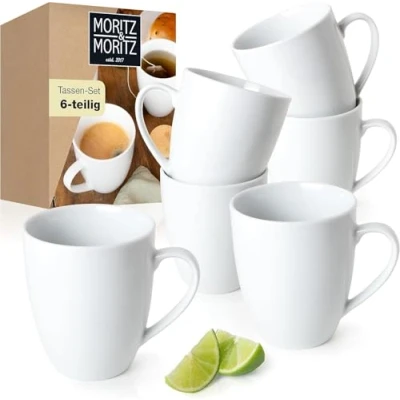 Abbildung von Moritz &amp; BASIC Kaffeetassen Set 6 teilig ca. 300ml aus hochwertigem Porzellan in klassischem Weiß Perfekt für Kaffee, Tee, heiße Schokolade, Cappuccino