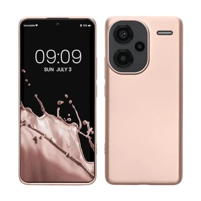 Abbildung von kwmobile Case kompatibel mit Xiaomi Redmi Note 13 Pro+ 5G / Pro Plus Hülle Schutzhülle aus Silikon metallisch schimmernd Handyhülle Metallic Rosegold