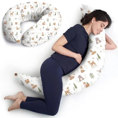 Abbildung von Niimo XXL Schwangerschaftskissen &amp; Stillkissen Seitenschläferkissen mit Bezug aus 100% Baumwolle, Waschbares Komfortkissen Erwachsene, Lagerungskissen (200 cm x 70 cm)