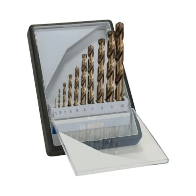 Abbildung von Bosch 10x PRO Stainless Steel HSS Co Spiralbohrer Set (für Stahl, Edelstahl, Ø 1,0, 2,0, 3,0, 4,0, 5,0, 6,0, 7,0, 8,0, 9,0, 10,0 mm, Professional Zubehör Bohrmaschine/Schrauber)
