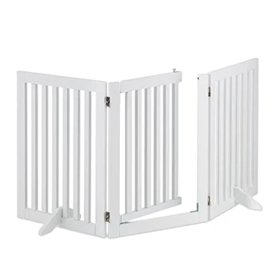 Abbildung von Relaxdays Absperrgitter, freistehendes Schutzgitter mit Tür, HxB: 70 x 154 cm, faltbar, Füßen, Kinder &amp; Hunde, weiß