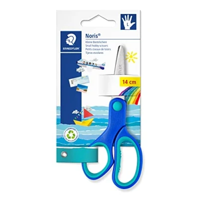 Abbildung von STAEDTLER 965 14LNBK Bastelschere (Noris Club, ergonomische Griffzone, gerundete Klingen, hohe Schneidleistung, für Linkshänder, Länge: 14 cm)