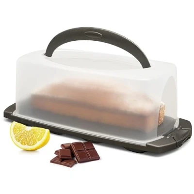 Abbildung von Hausfelder Kuchen Transportbox rechteckig, Kuchenbox mit Haube und Griff, Kastenkuchen 34 x 17 12 cm