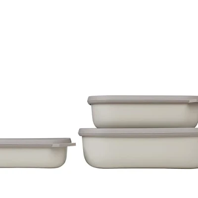 Abbildung von Mepal Multischale Cirqula Rectangular 3 teiliges Set Vorratsdosen mit Deckel Geignet als Aufbewahrungsbox, Kuhlschrank, Gefrierschrank &amp; Mikrowellengeschirr 500, 1000 2000 ml Nordic White