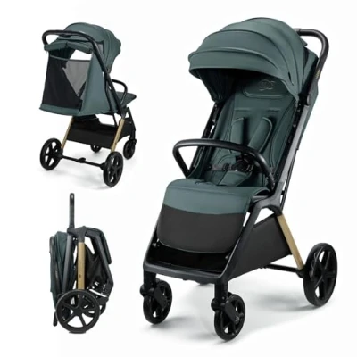 Abbildung von Kinderkraft LOOM Buggy bis 27 kg, Kinderwagen, vergrößerte Verdeck, Gepolsterte Räder, liegende Position, geringe Gewicht 9kg geräumige Korb, kompakten Abmessungen, Grün
