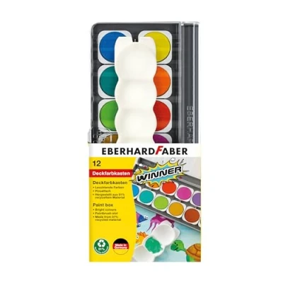 Abbildung von Eberhard Faber 578312 Wasserfarbkasten Winner, 12 Farben mit Deckweiß und Mischpalette