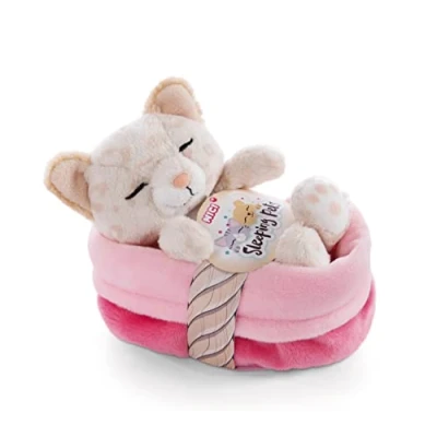 Abbildung von NICI 47892 Kuscheltier Körbchen 12 cm Sleeping Pets Plüschtier Leopardenmuster für Mädchen, Jungen &amp; Babys Stofftier Katze zum Kuscheln, Spielen Schlafen Gemütliches Schmusetier, beige