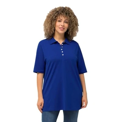 Abbildung von Ulla Popken Damen Basic Poloshirt Polohemd, Kobaltblau, 46 48