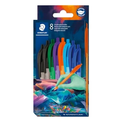 Abbildung von Staedtler ball 4230 M dreikantiger Kugelschreiber, Linienbreite ca. 1,00 mm, für entspanntes Schreiben, Kartonetui mit 8 sortiert, Edition Multiverse, 4230C8E2 1