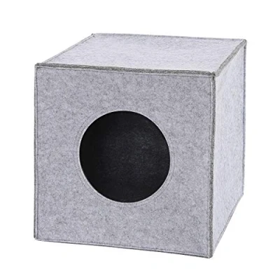 Abbildung von lionto Katzenhöhle aus stabilem Filz passend für Kallax Regale &amp; andere Regalsysteme, 33x37x33 cm, Katzenbett faltbar in Würfelform freistehend, pflegeleicht, ohne gemütliches Liegekissen, hellgrau