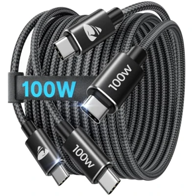Abbildung von USB C auf Kabel [2Stück 1M+1M] 100W/5A Ladekabel Nylon PD 4.0 Schnellladekabel für iPhone 16 15 Pro Max, Samsung S24 S23 S22 S21, iPad Pro, MacBook Pro/Air, Pixel