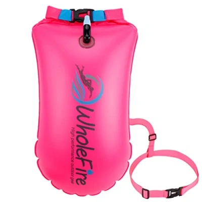 Abbildung von WholeFire Aufblasbarer Schwimmring, wasserdicht, 20 l, für Wassersport, Freiwasserschwimmer, Triathleten, Kajakfahrer und Schnorchel, Rosa