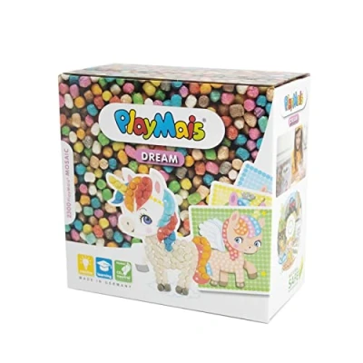 Abbildung von PlayMais MOSAIC Dream Unicorn Kreativ Set zum Basteln für Kinder ab 5 Jahren Über 2.300 Stück &amp; 6 Mosaik Klebebilder mit Einhörnern Fördert Kreativität Feinmotorik Natürliches Spielzeug