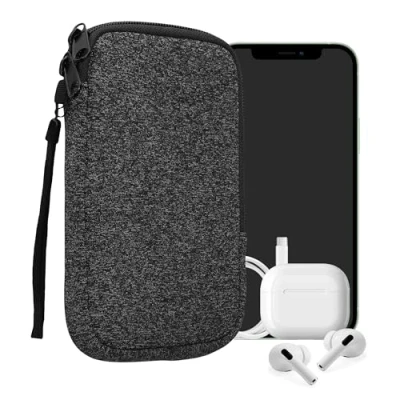 Abbildung von kwmobile Handytasche für Smartphones L 6,5&quot; Neopren Handy Hülle Anthrazit Weiß Tasche 16,5 x 8,9 cm Innenmaße