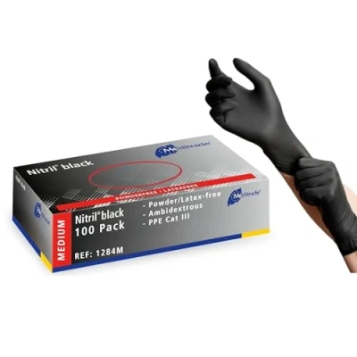 Abbildung von Meditrade Nitril® Einweghandschuhe schwarz puderfrei, latexfrei, mikrogeraut, lebensmittelecht, Untersuchungshandschuhe &amp; Schutzhandschuhe Mittel