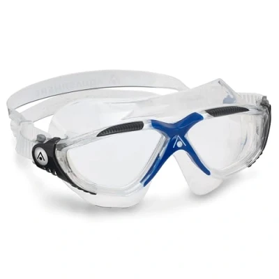 Abbildung von AQUASPHERE Vista Schwimmbrille für Damen und Herren mit UV Schutz Silikondichtung, beschlagfreien auslaufsicheren Gläsern, Blau Transparent Transparente Gläser
