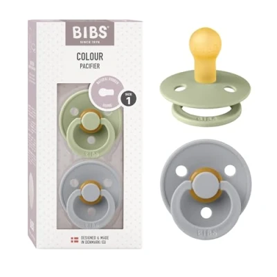 Abbildung von BIBS Colour Schnuller 2er Pack, BPA frei, Kirschform Nippel. Naturkautschuk/Latex, Hergestellt in Dänemark. Größe 1 0+ Monate 2 Sage/Cloud