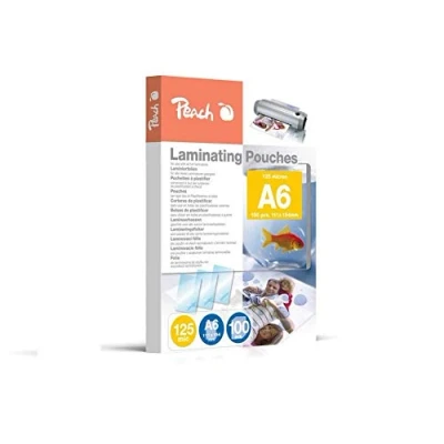 Abbildung von Peach Laminierfolien A6 125 mic 100 pouches glänzend Premiumqualität für beste Laminierergebnisse kompatibel mit Geräten aller Markenhersteller PP525 04