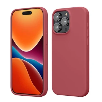 Abbildung von kwmobile Hülle für das iPhone 15 Pro Max Silikon Handy Case stoßfeste Handyhülle mit weicher Oberfläche Dark Rose