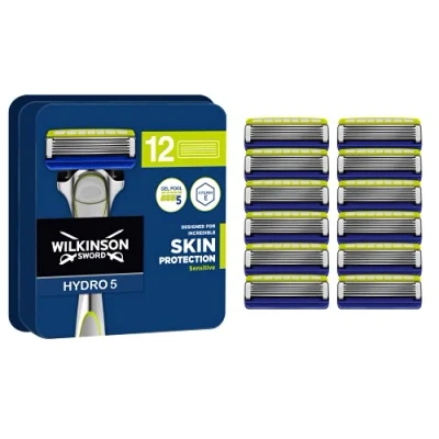 Abbildung von WILKINSON SWORD Hydro 5 Rasierklingen für Männer Feuchtigkeitsspendendes Gel und umklappbarer Trimmer Packung mit 12