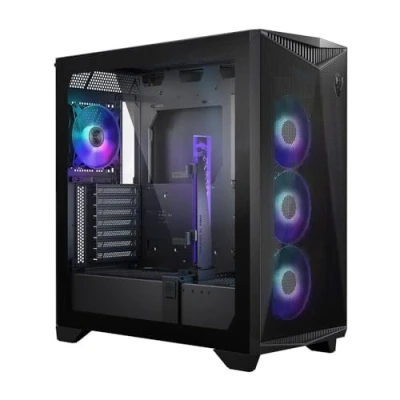 Abbildung von MSI MPG GUNGNIR 300R Airflow Mid Tower PC Gehäuse E ATX Unterstützung, Grafikkartenständer, schaltbare Halterung, ARGB PWM Lüfter, Staubfilter, Kabelführung, USB 3.2 Gen 2x2 Typ C