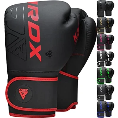Abbildung von RDX Kinder Boxhandschuhe für Muay Thai Kickboxen Sparring, Maya Hide Leder Kara Junior Boxing Gloves, Sandsack Boxsack Punchinghandschuhe, Kickboxhandschuhe MMA Kampfsport Training Schwarz 6oz