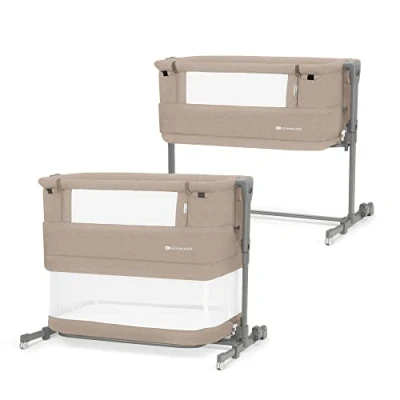 Abbildung von Kinderkraft NESTE GROW 3 in 1 Babybett, Beistellbett baby, Kinderbett ab Geburt für 2 Jahre, mit Matratze Transporttasche Rollen, Höhenverstellung 5 Stufen, verstellbaren Matratzenwinkel, Beige