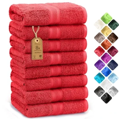 Abbildung von NatureMark 8er Pack Handtücher, 100% Baumwolle, 50 x 100 cm, Handtuch Set Rot